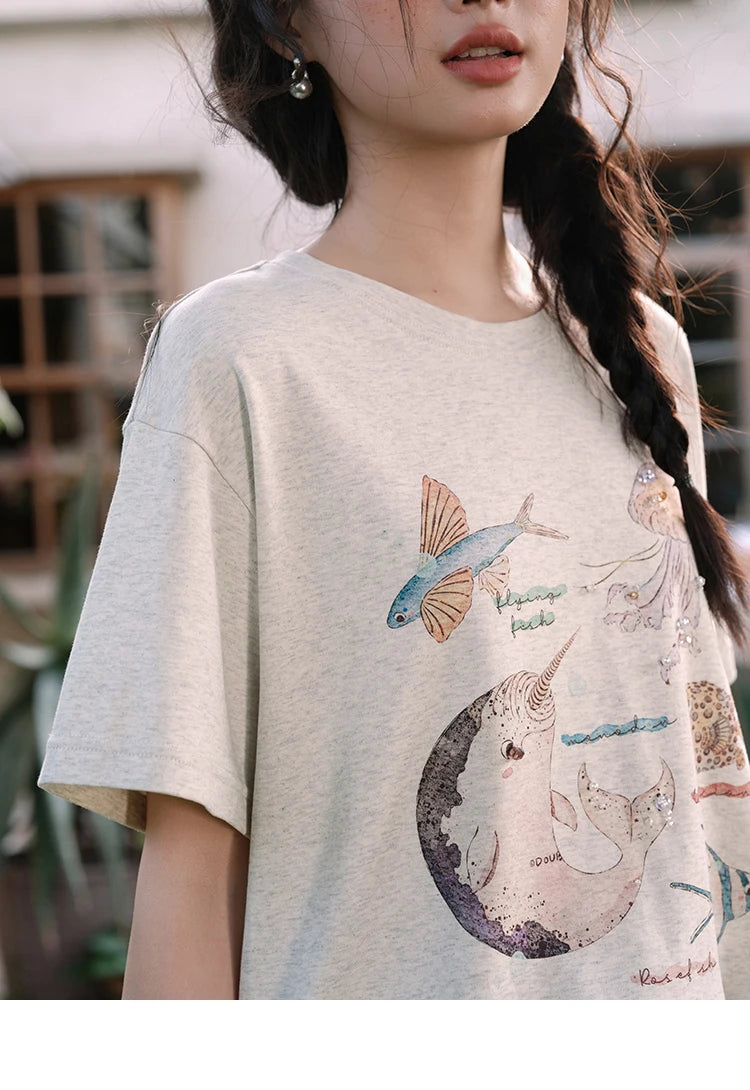 Mishow Cartoon Print Loose Cotton Tee MXE36T0575