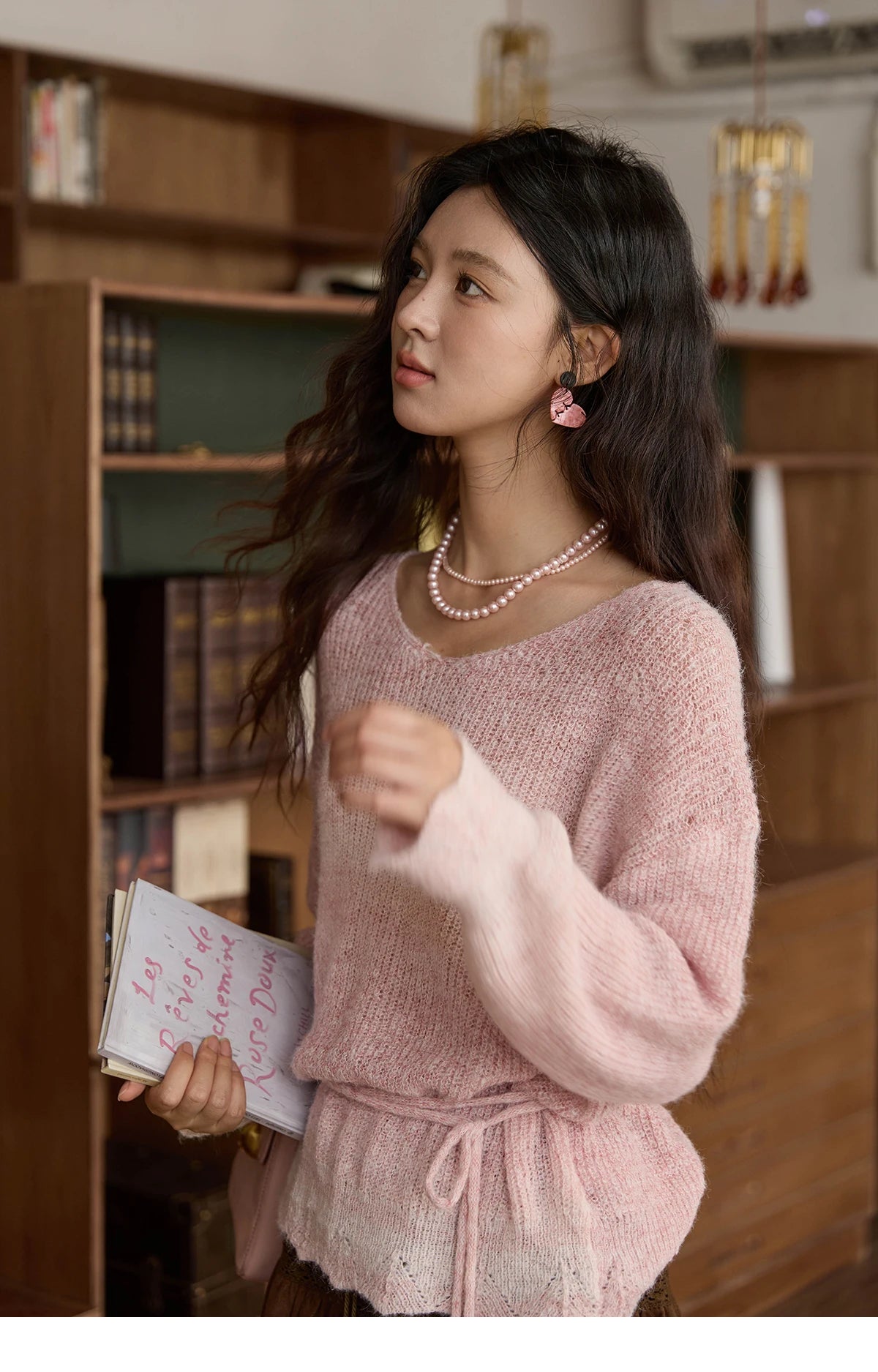 Mishow Pink Gradient Ribbed Cuff Sweater with Rope MXE43Z1334
