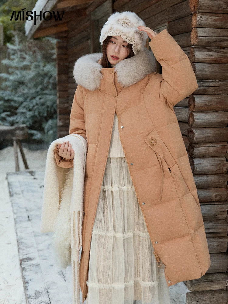 Mishow Hooded 90% White Duck Down Long Coat MXE51Y0079