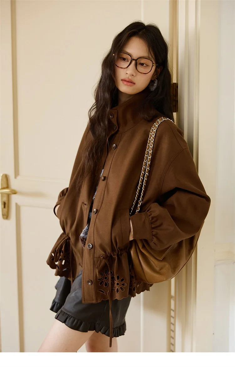 Mishow Hollow Embroidered Drawstring Waist Trench MXE48W0855