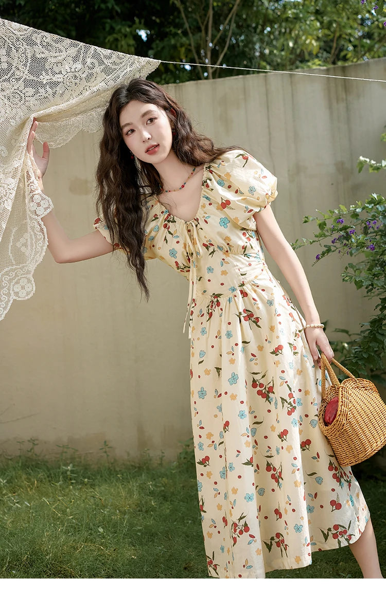 Mishow French 100% Cotton Floral V-Neck Dress MXD30L1868