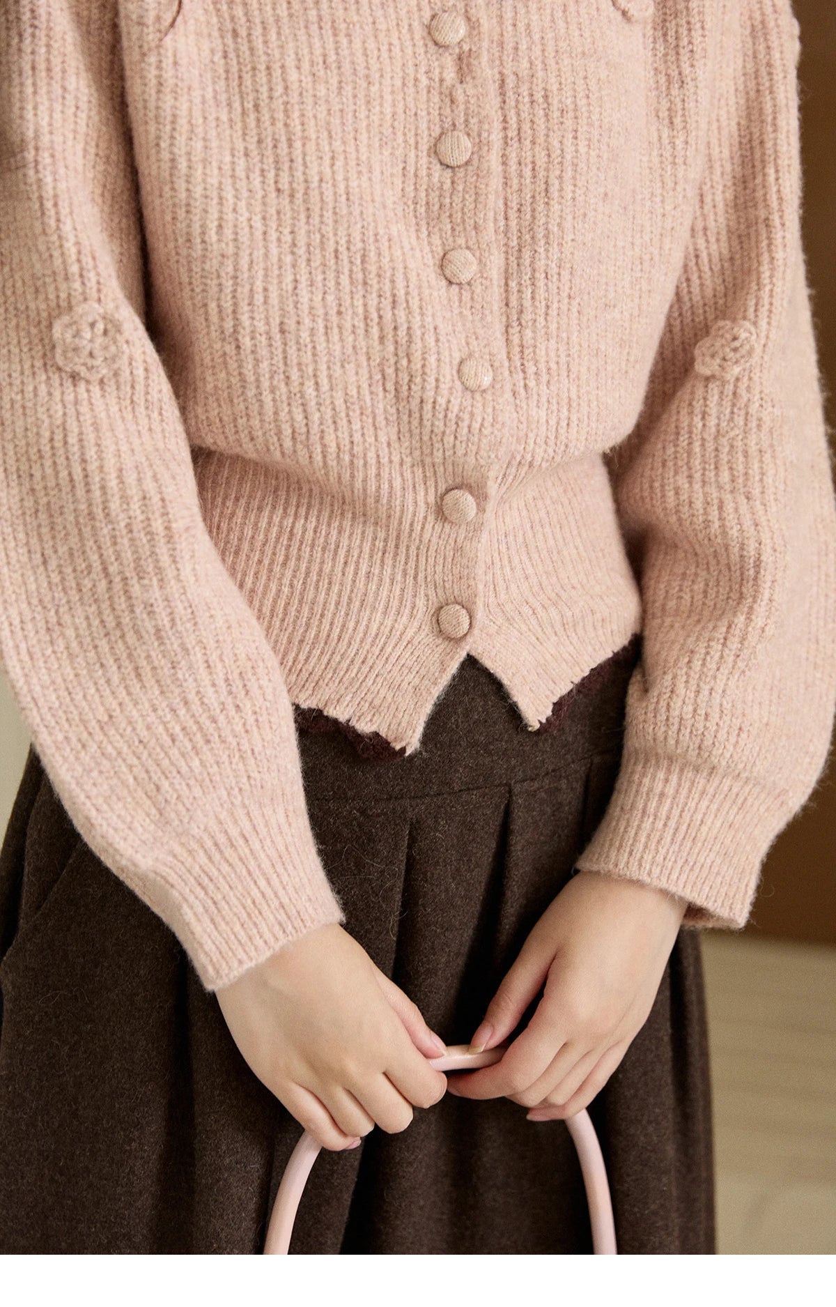 Mishow Pink Flower Lace Trim Cardigan MXE94Z2862