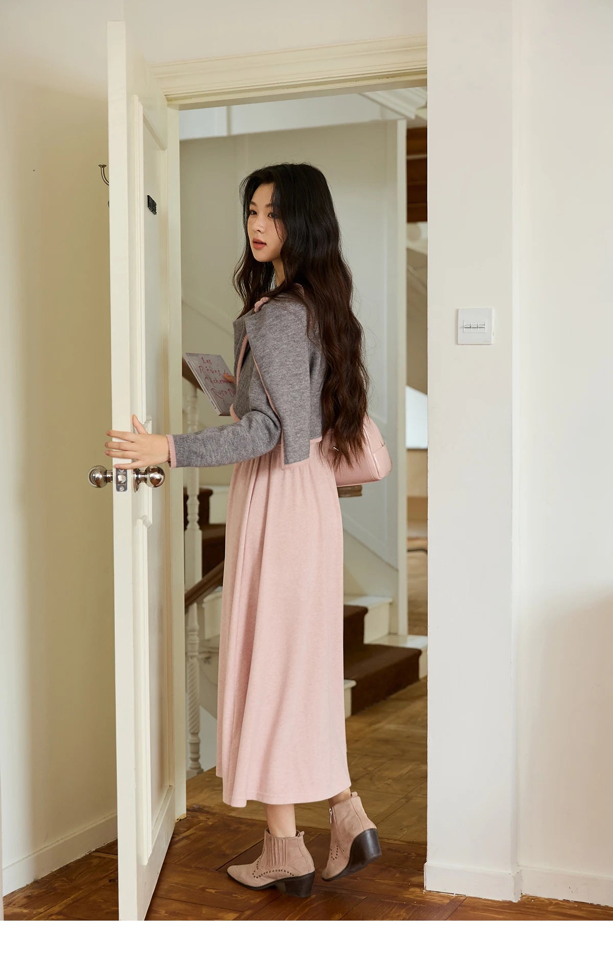 Mishow Pink Irregular Round Neck Top & Suspender Dress Set MXE49T1397