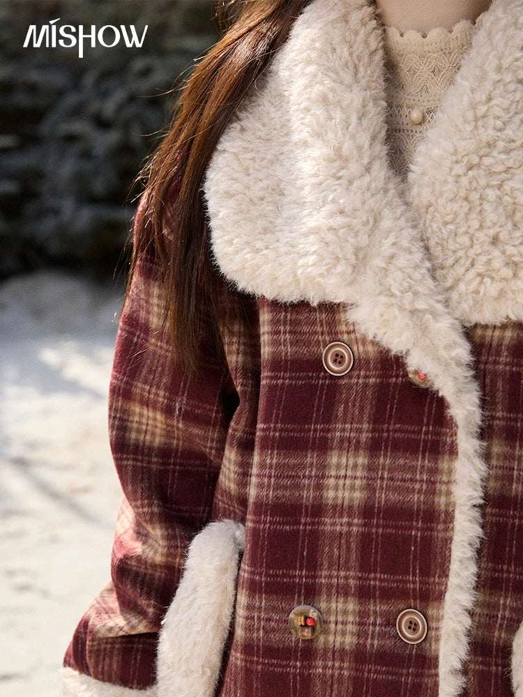 Mishow Retro Plaid Large Lapel Padded Jacket MXE87W1004