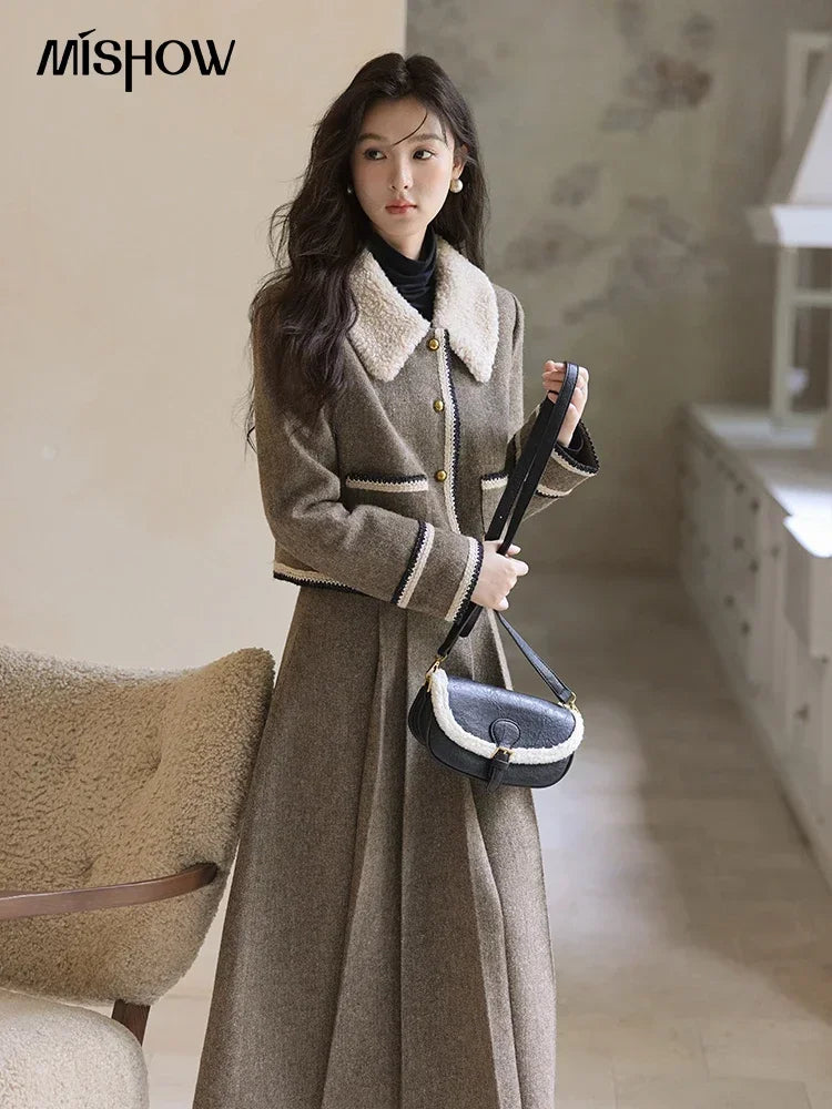 Mishow Vintage Plaid Tweed Jacket & Pleated Skirt Set MXD56W0569