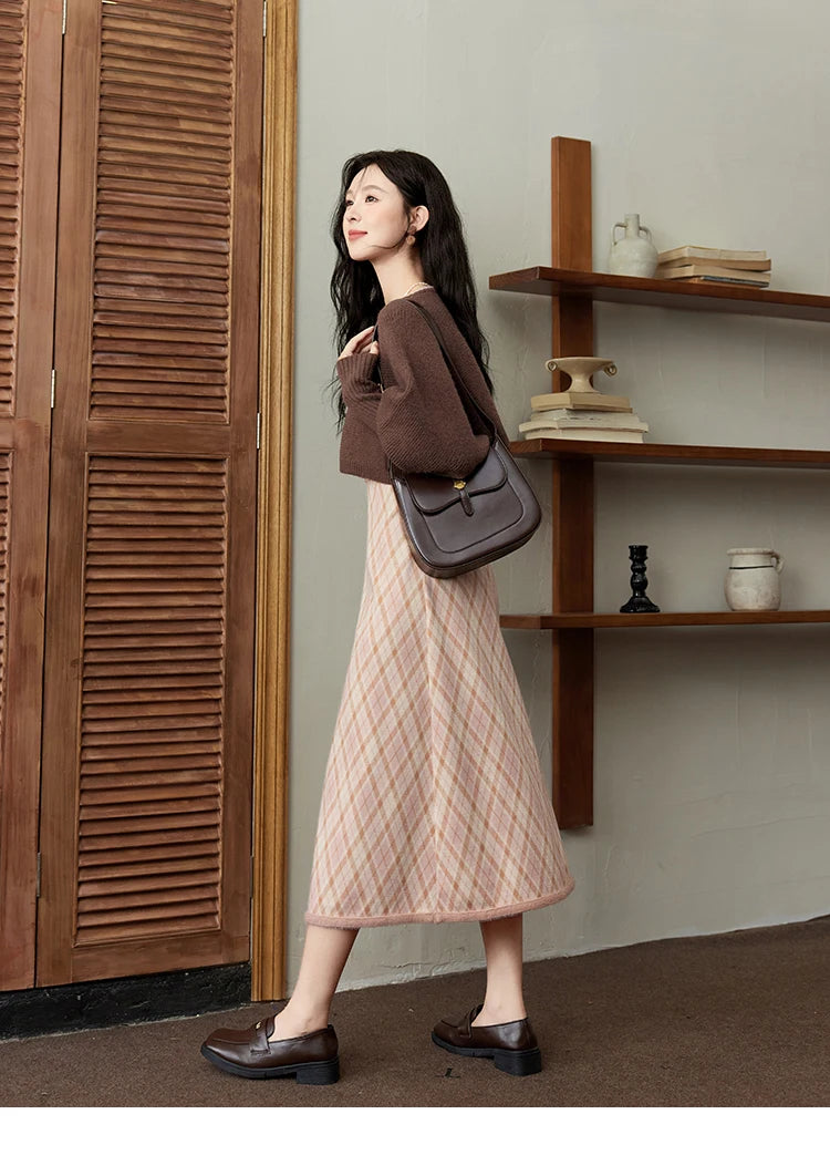 Mishow French Knitted Cardigan & Plaid Camisole Dress Set MXD43L2012