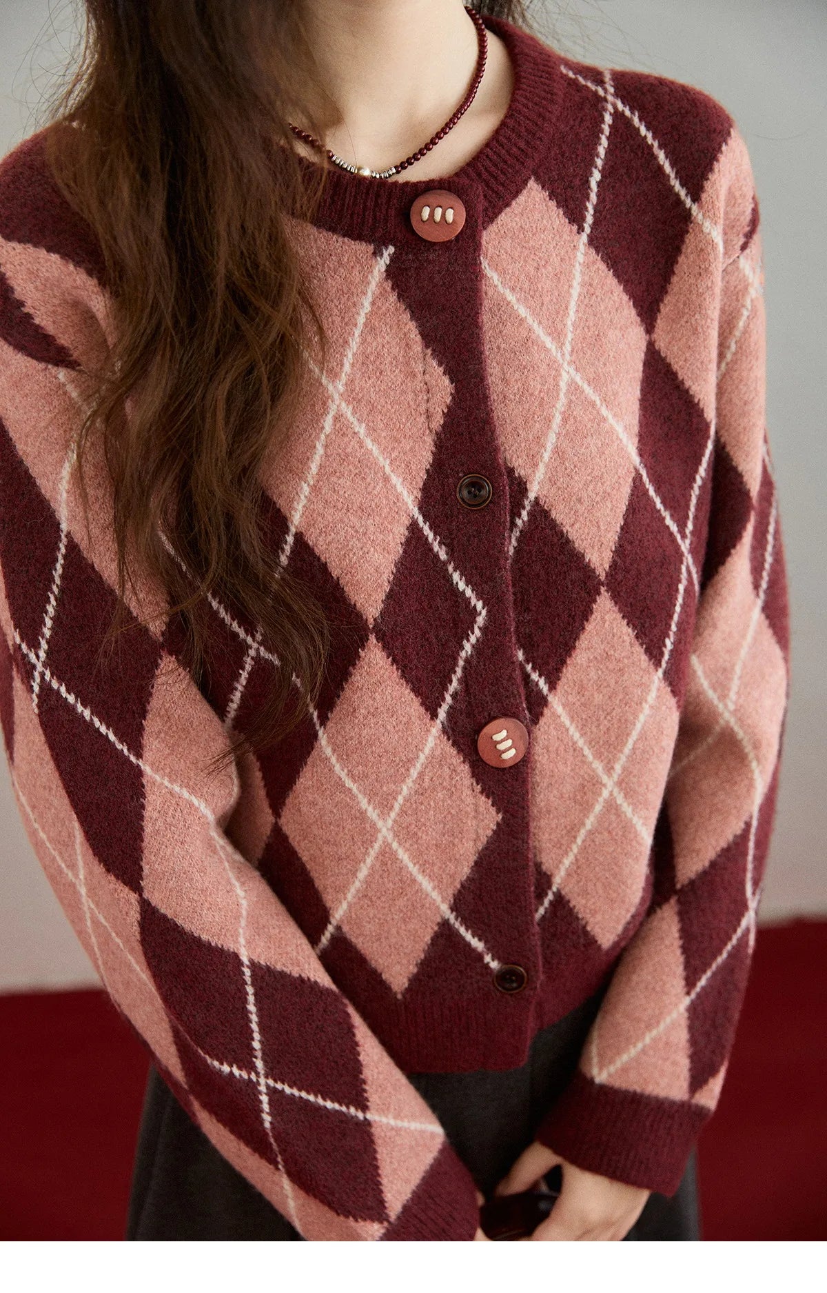 Mishow Retro Diamond Grid Contrast Cardigan MXE91Z2773