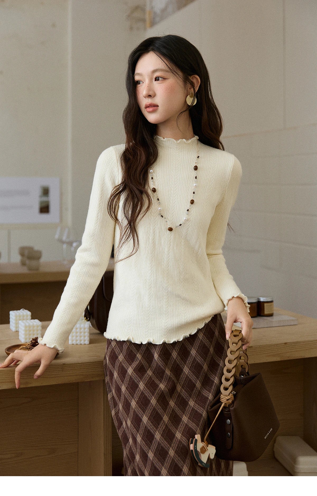 Mishow One Piece Velvet Mock Neck Knitted Top MXE88Z2597