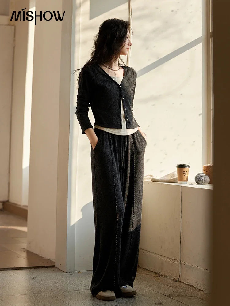 Mishow False Two-Piece Splicing Knit Top & Wide Leg Pants Set MXD35Z0877
