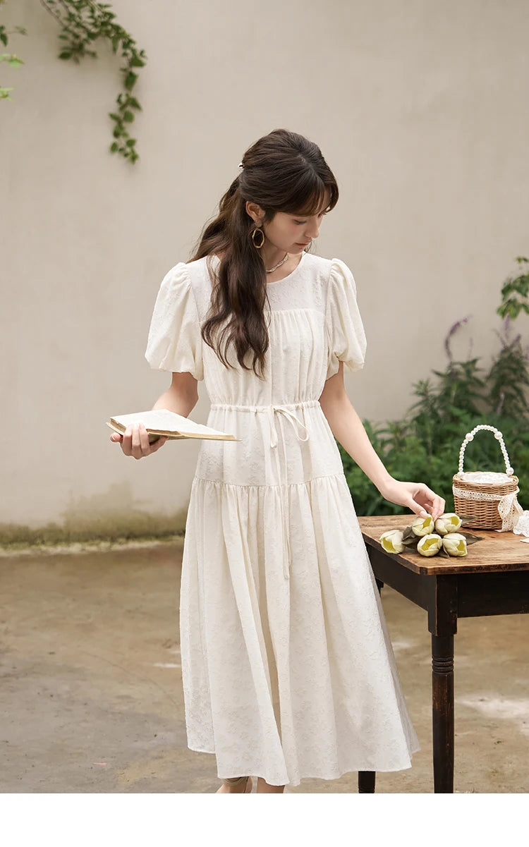 Mishow French Drawstring Waist Puff Sleeve Dress MXC38L1415