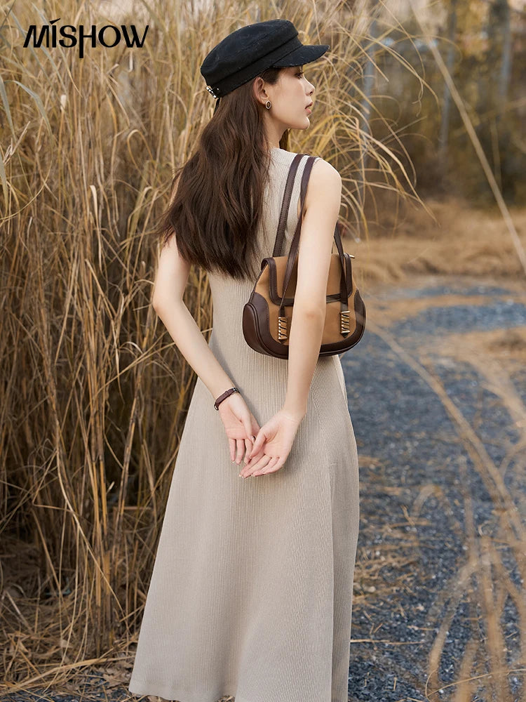 Mishow Knitted Round Neck Sleeveless A-LINE Dress MXC43L1590