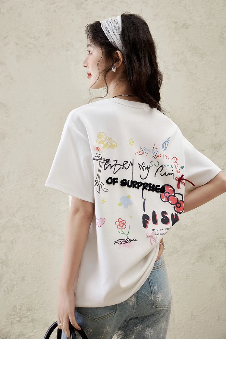 Mishow Graffiti Letter Print Round Neck Tee MXE15T0475