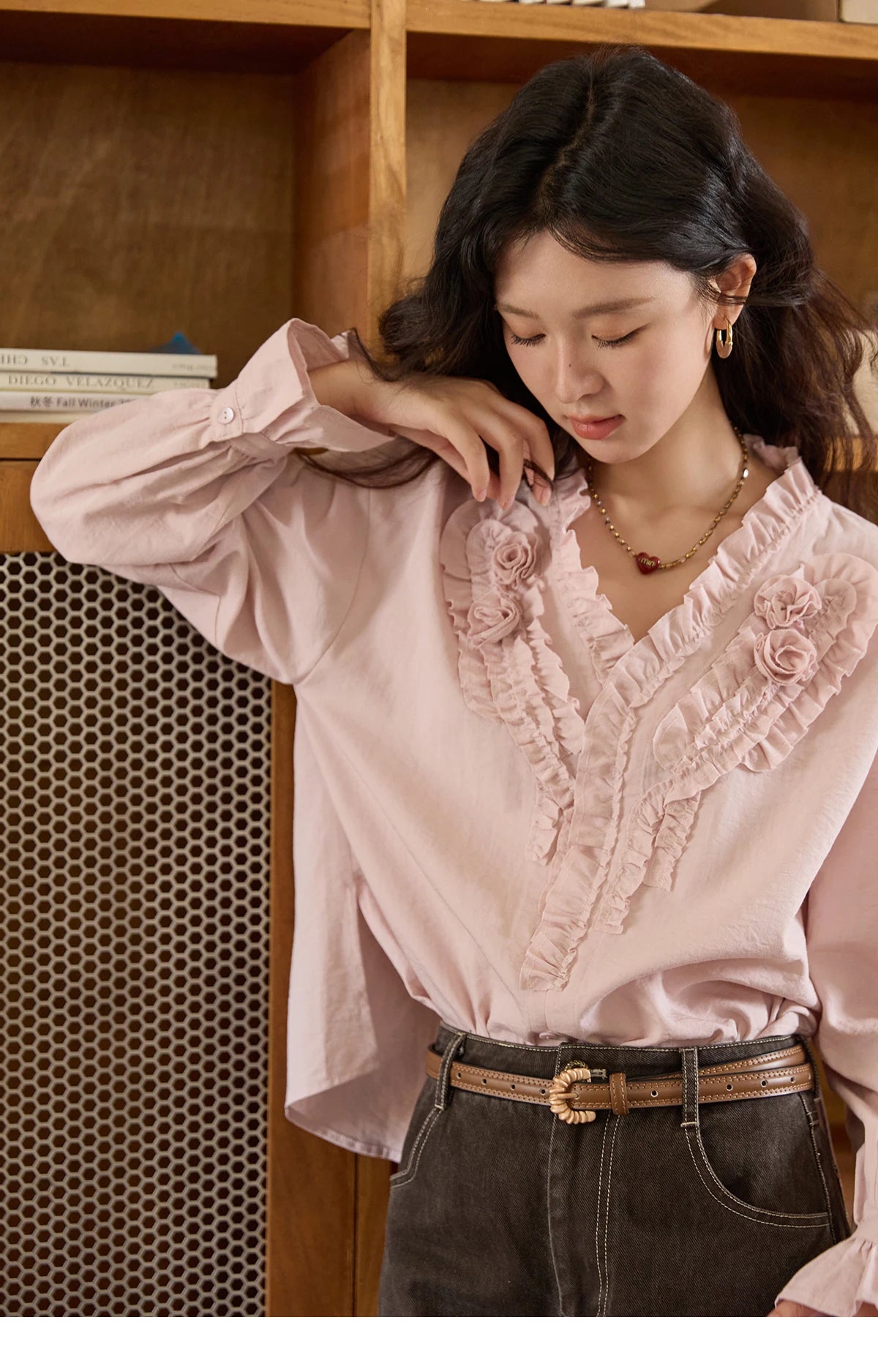 MISHOW Hand Sewn Rose Blouse Lantern Sleeves MXE44X2470