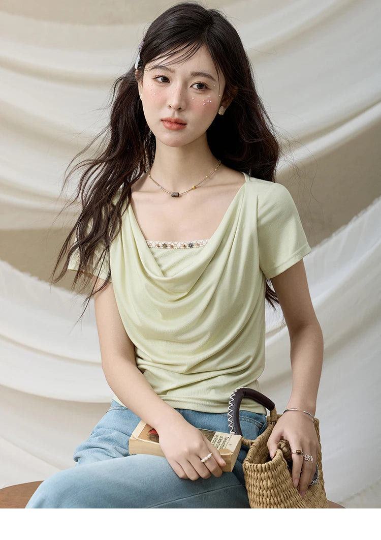 Mishow Swing Collar Shell Ribbon Tee MXE33T0524