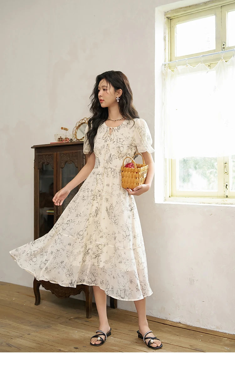 MISHOW Floral Print Lace-Up Chiffon Dress MXD27L1841