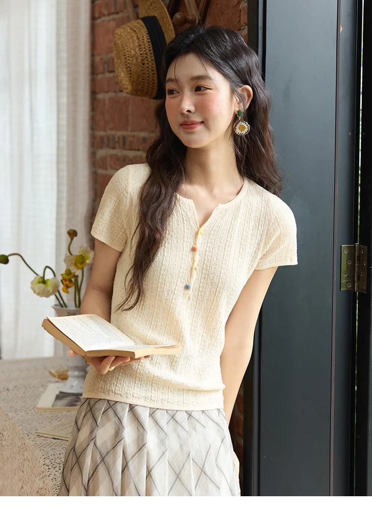 Mishow Twisted Design Dopamine Button Tee MXE34Z1243