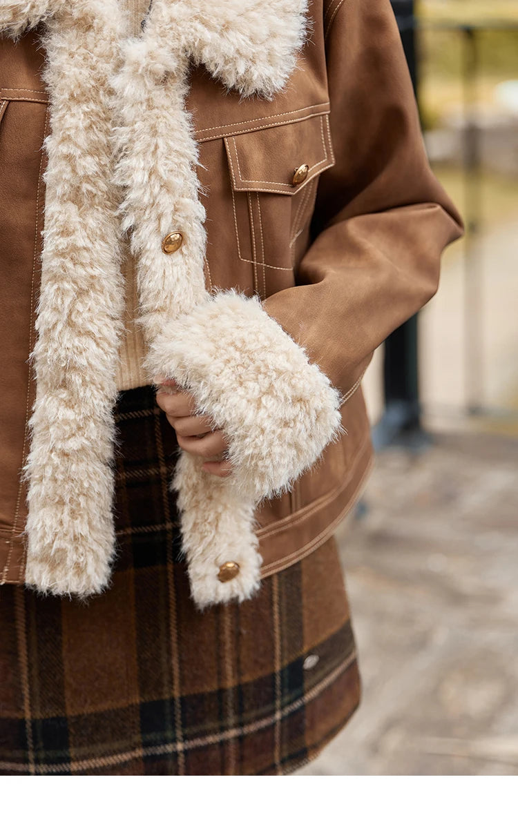 Mishow Leather Fur Lamb Wool Spliced Jacket MXD56W0538