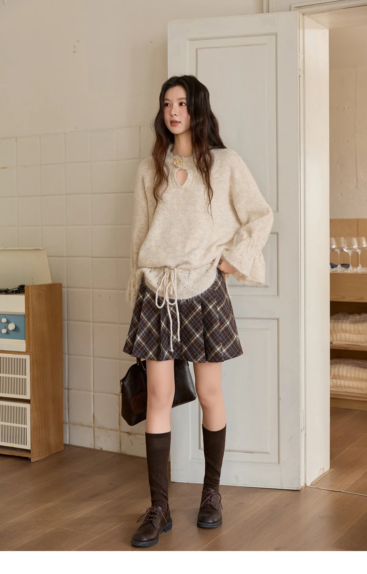 Mishow Apricot Drawstring 3D Flower Hollow Sweater MXE88Z2709