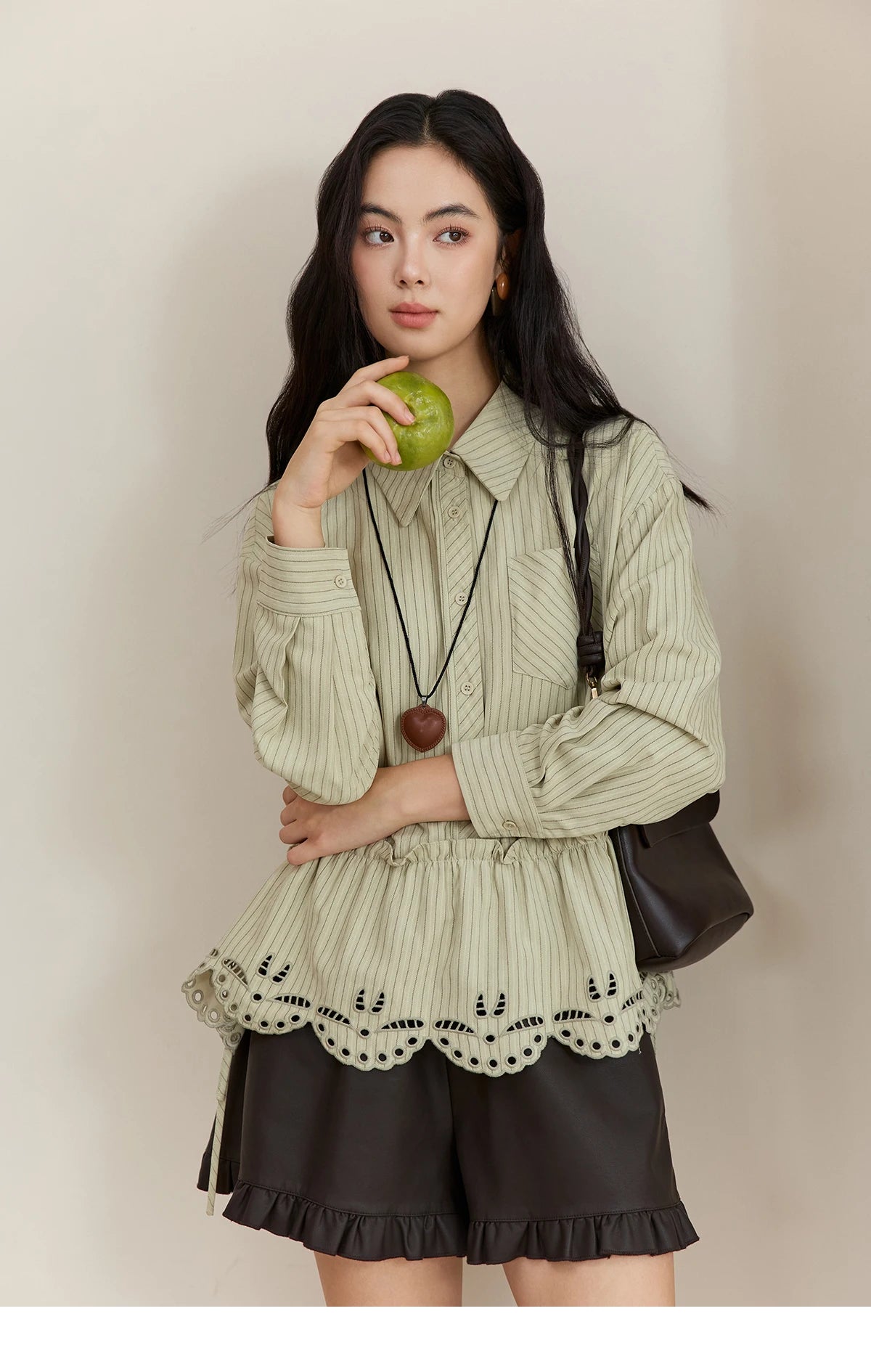 MISHOW Women's Green Striped Shirt MXE49C2414