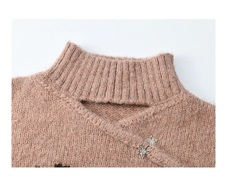 Mishow Chinese Hollow Out Floral Lantern Sleeve Sweater MXD36Z0888
