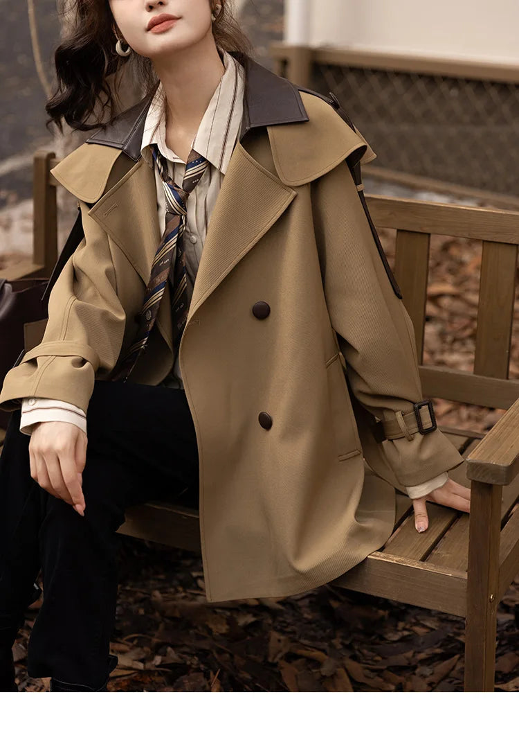 Mishow Polo Collar Patchwork Long Trench Coat MXB33W0399