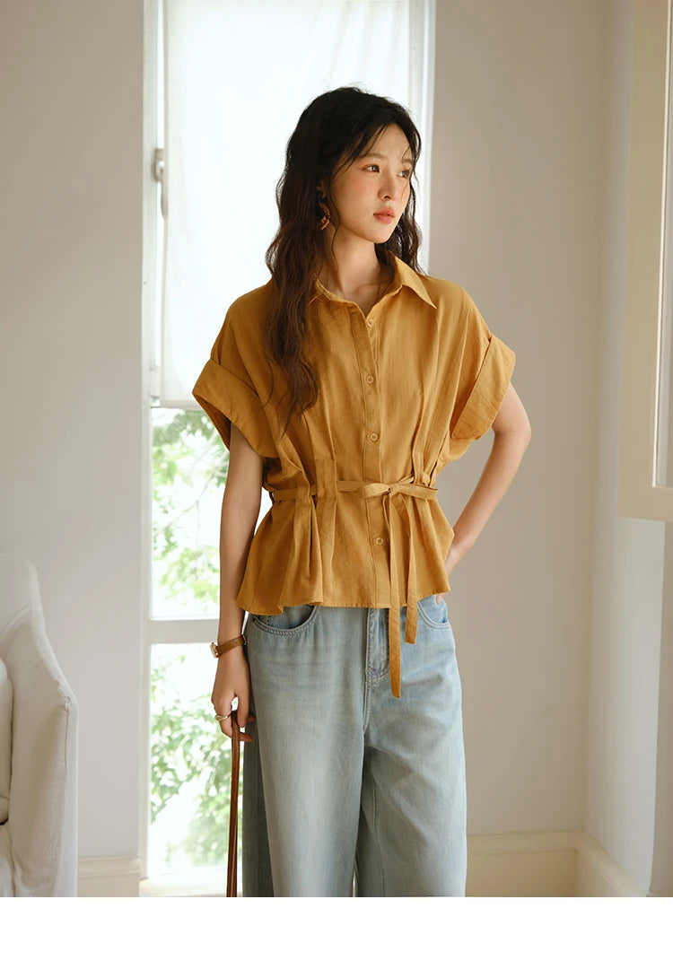 MISHOW Orange Lace Up Button Shirt Turn-Down Collar MXE37C0809