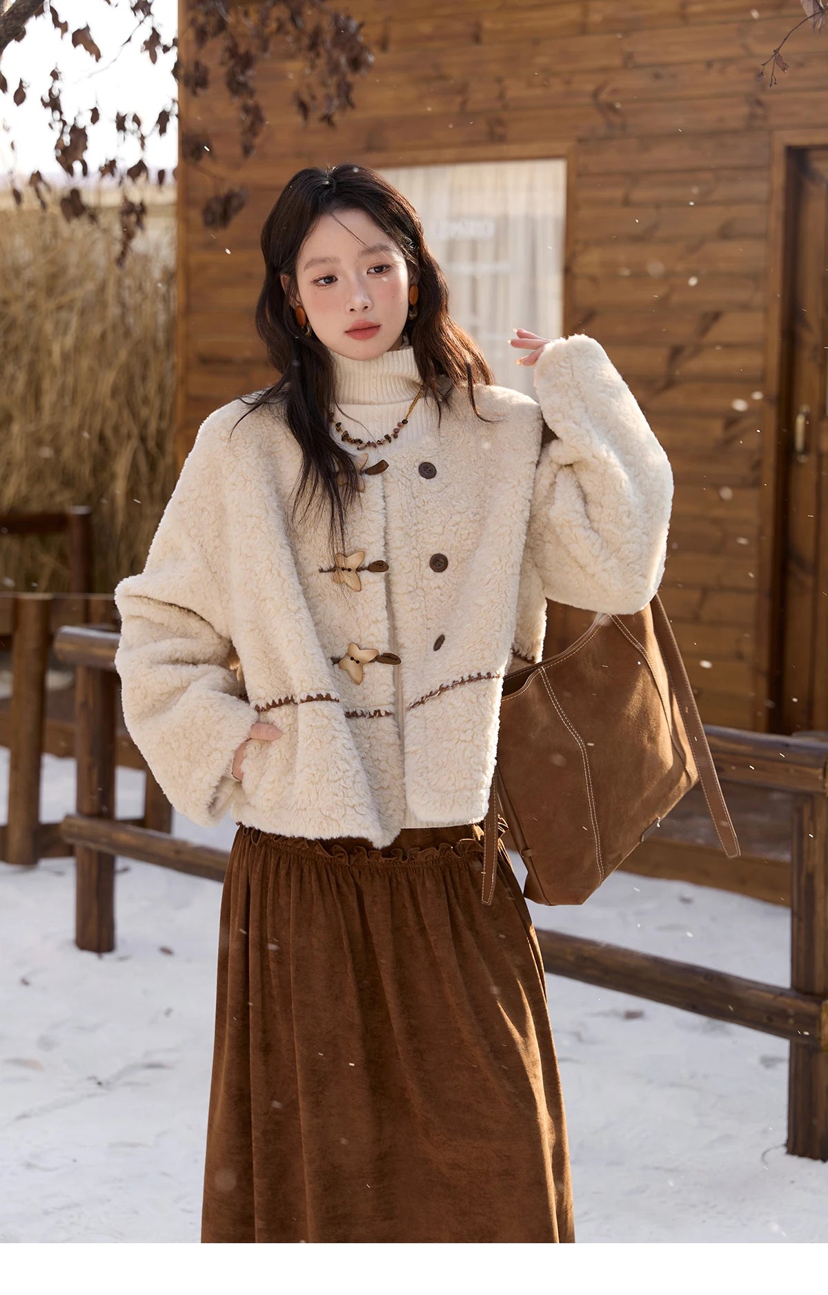 Mishow Retro Apricot Imitation Lambswool Jacket MXE51W0874