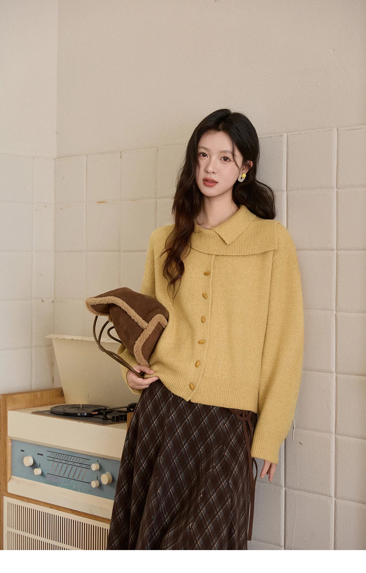 Mishow Mustard Yellow Asymmetric Collar Dropped Sleeve Cardigan MXE93Z2936