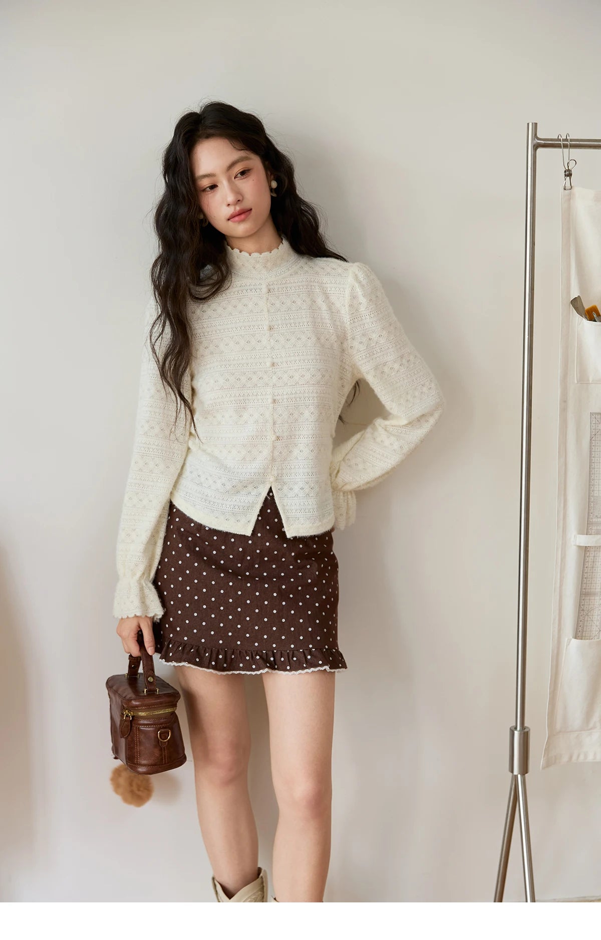 Mishow Elegant Half-High Collar Lace Shirt MXE48X2501