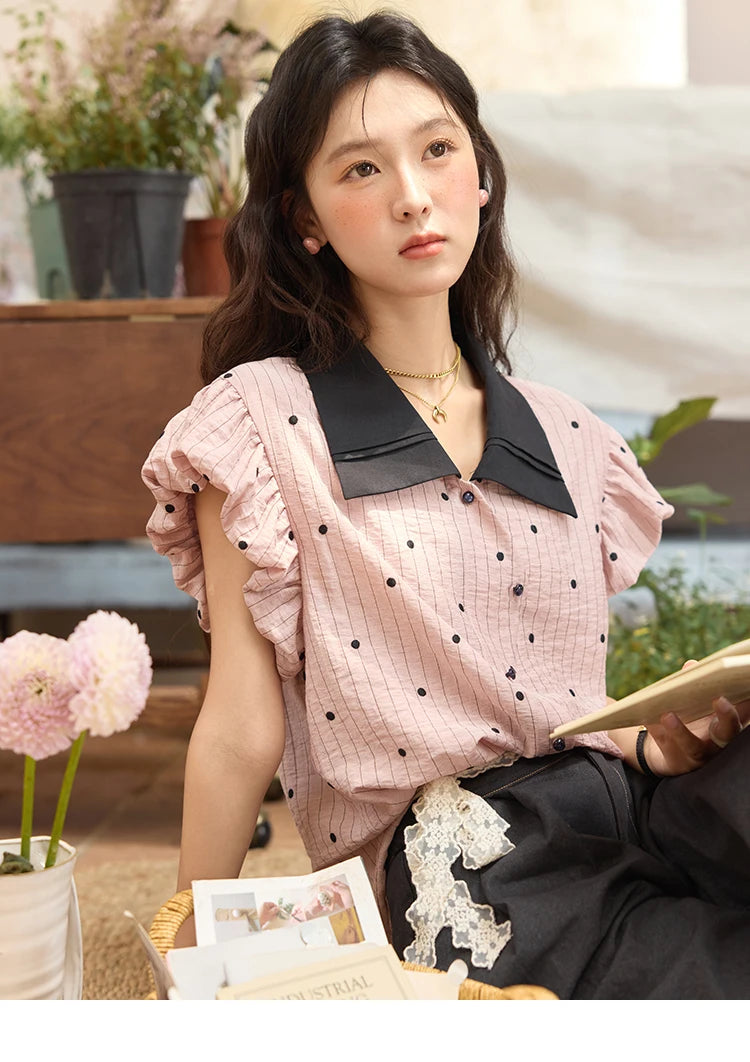 MISHOW Polka Dot Blouse Butterfly Sleeve MXE31C0776