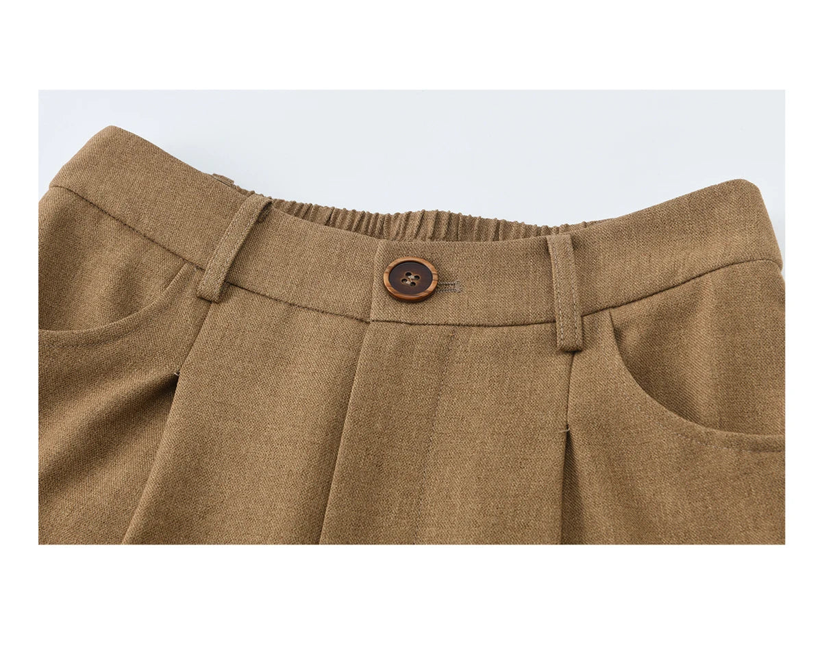 MISHOW Brown Wide Leg Pants Strap Design High Waist Elastic MXF11K1134