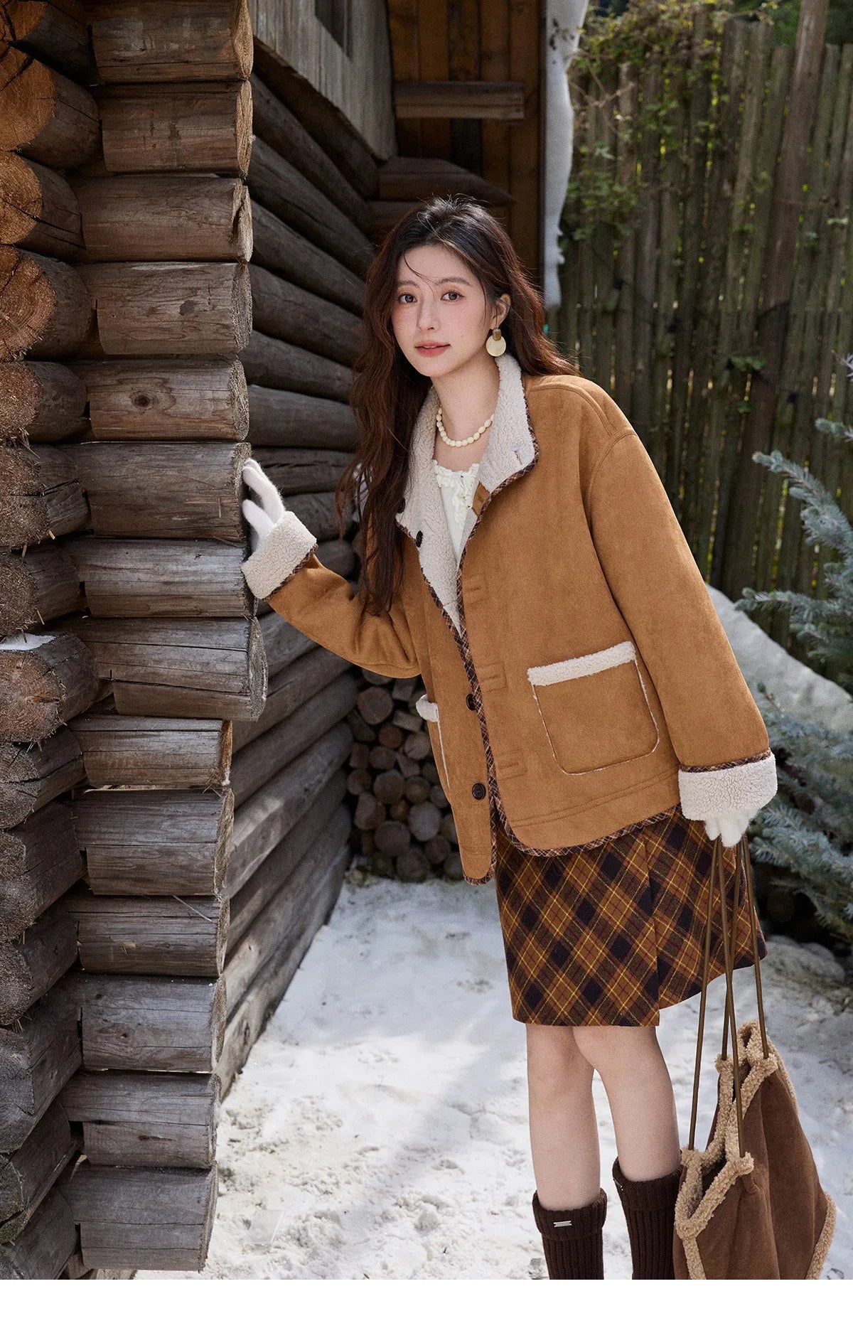Mishow Retro Plaid Brushed High Waist Warm Skirt MXE91B2457