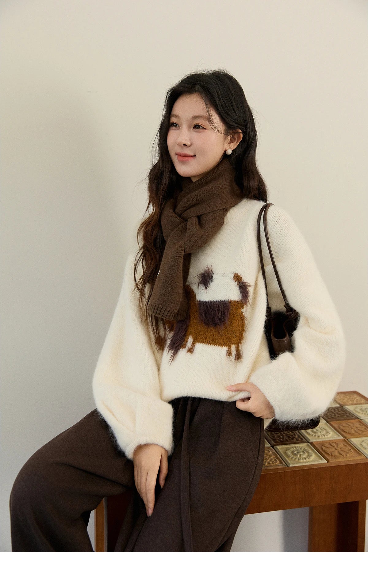 Mishow Dog Pattern Jacquard Crew Neck Sweater MXE94Z2988