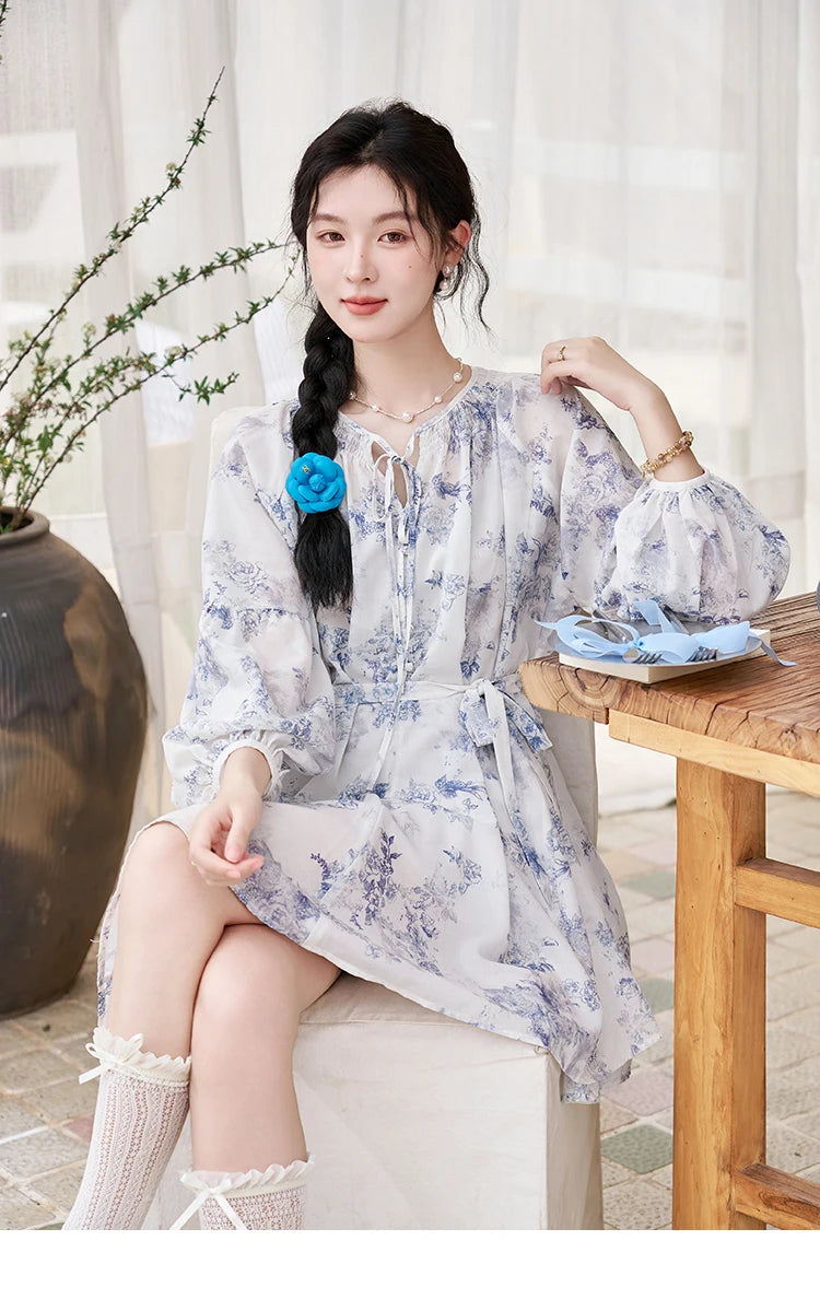 Mishow Fairy Floral Puff Sleeve Chiffon Dress MXD14L1681