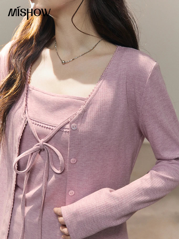 Mishow Purple Lace-Up Cardigan & Camisole Set MXF13Z2998