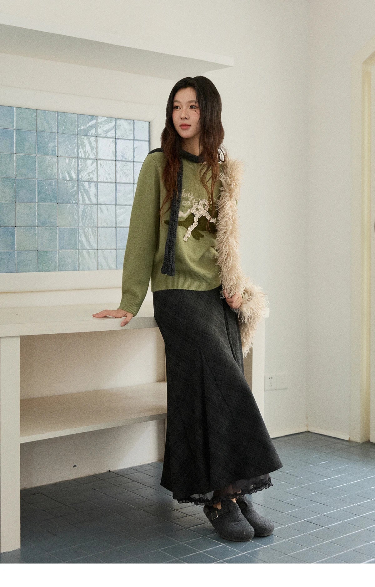 Mishow Cat Jacquard Three-Dimensional Bow Pullover MXE86Z2750
