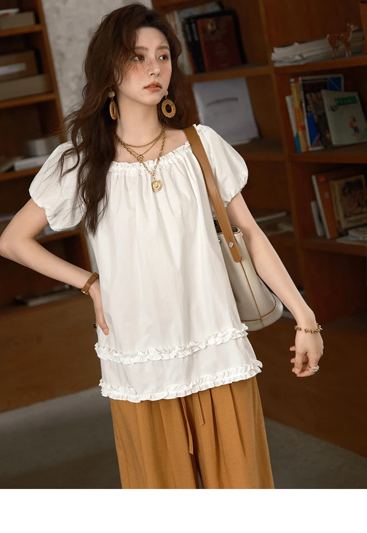 MISHOW Puff Sleeve Blouse Edible Tree Fungus Spliced MXE39X1929