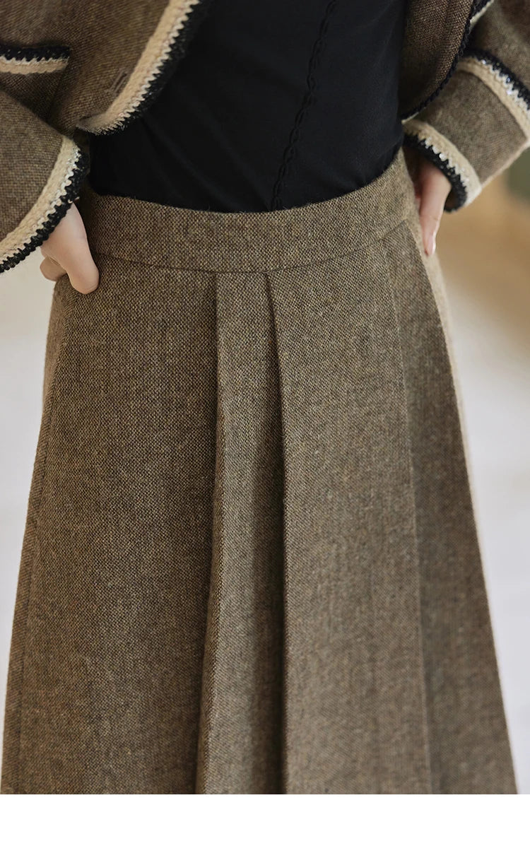 Mishow Vintage Plaid Tweed Jacket & Pleated Skirt Set MXD56W0569