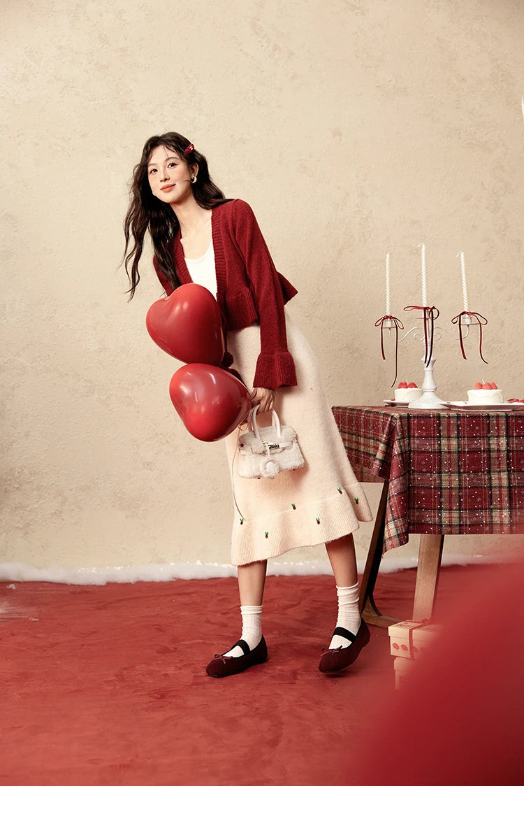 Mishow Pom-Pom Lace-Up Cardigan & Ruffle Strap Dress Set MXD59L2133