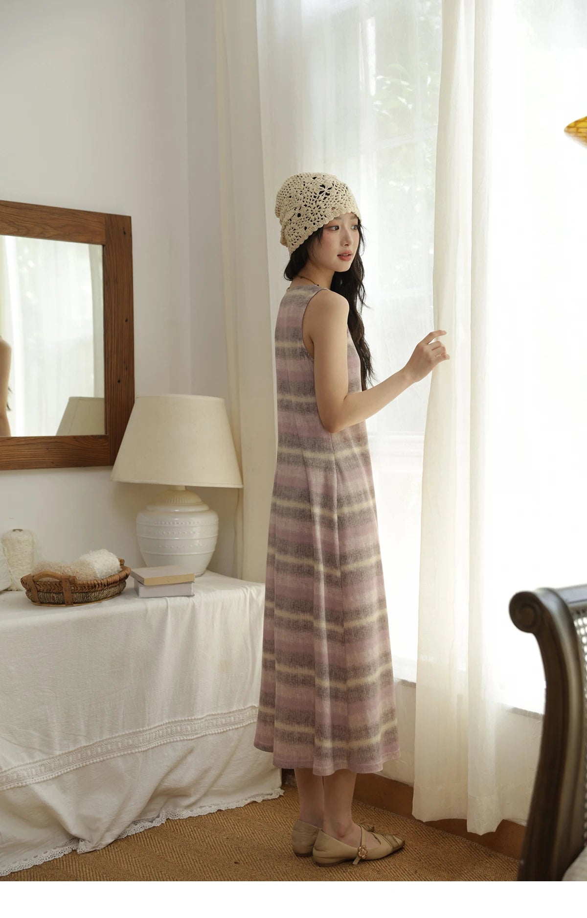MISHOW Pink Purple Striped Sleeveless A-Line Dress MXE44Z1368