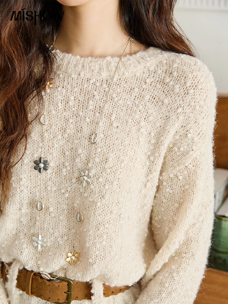 Mishow Belt Waist Drop Shoulder Wool Pullover MXE46Z2582