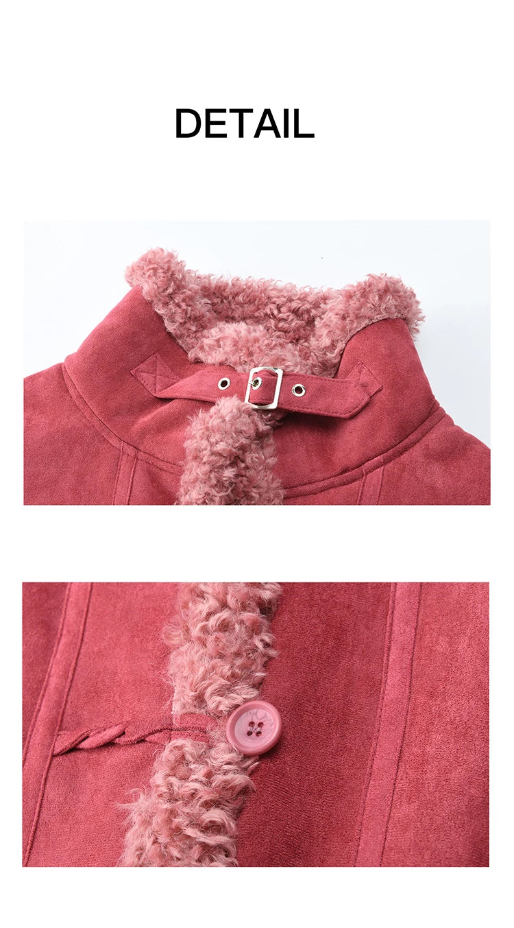 Mishow Dragon Fruit Red Suede Patchwork Coat MXE87W0942