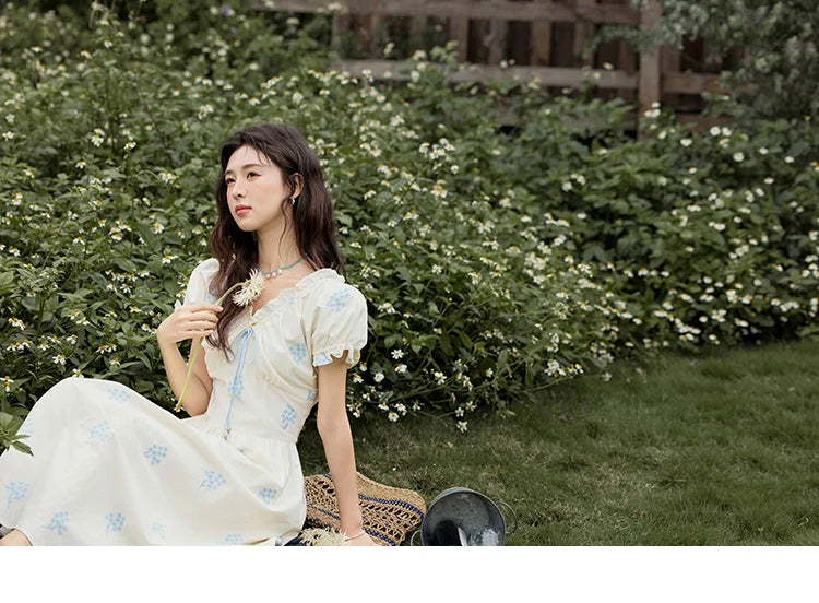 Mishow French Print Puff Sleeve Cotton Dress MXE32L2210
