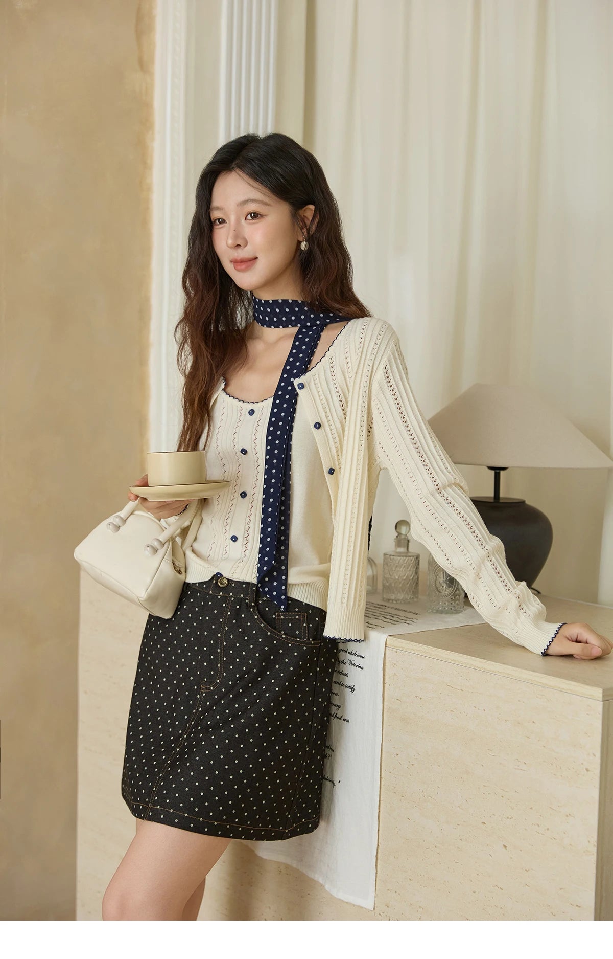 Mishow Apricot Knit Cardigan & Camisole Wool Set MXE43T0726