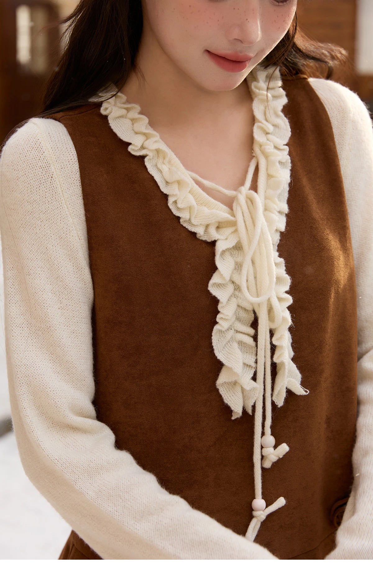 Mishow Brown Retro Suede Hollow Out Vest Dress MXE51L2524