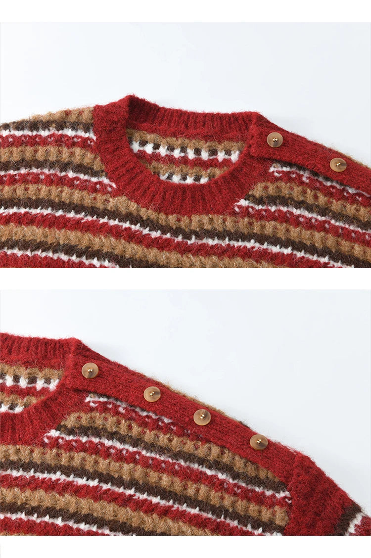 Mishow Christmas Retro Striped Wool Blend Button Sweater MXD59Z1060