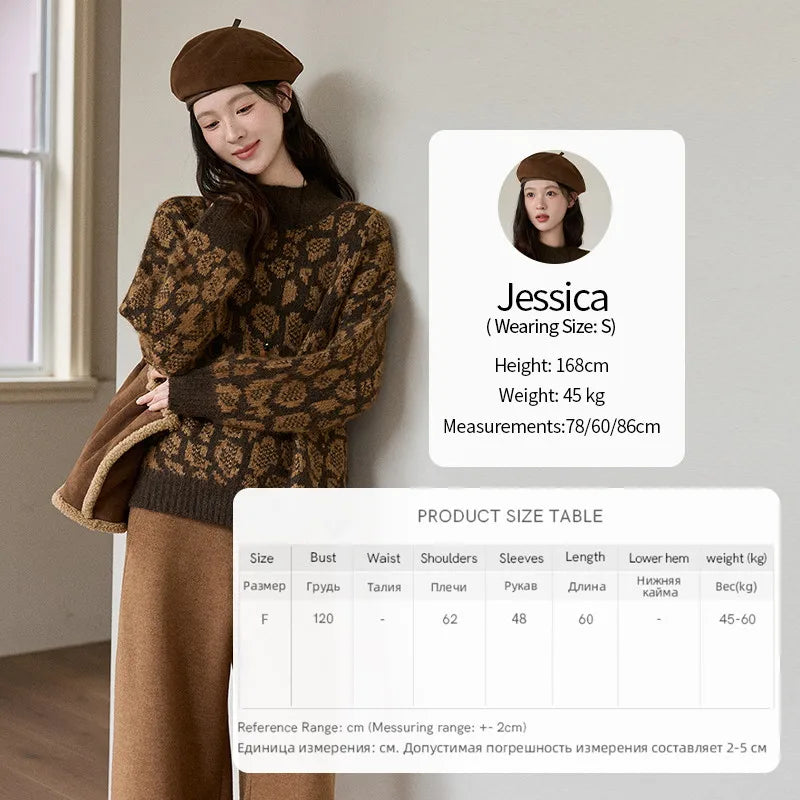 Mishow Color Block Leopard Jacquard Half Turtleneck Sweater MXE91Z2839