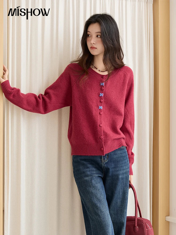 Mishow Red Round Neck Embroidered Cardigan MXE47Z2621