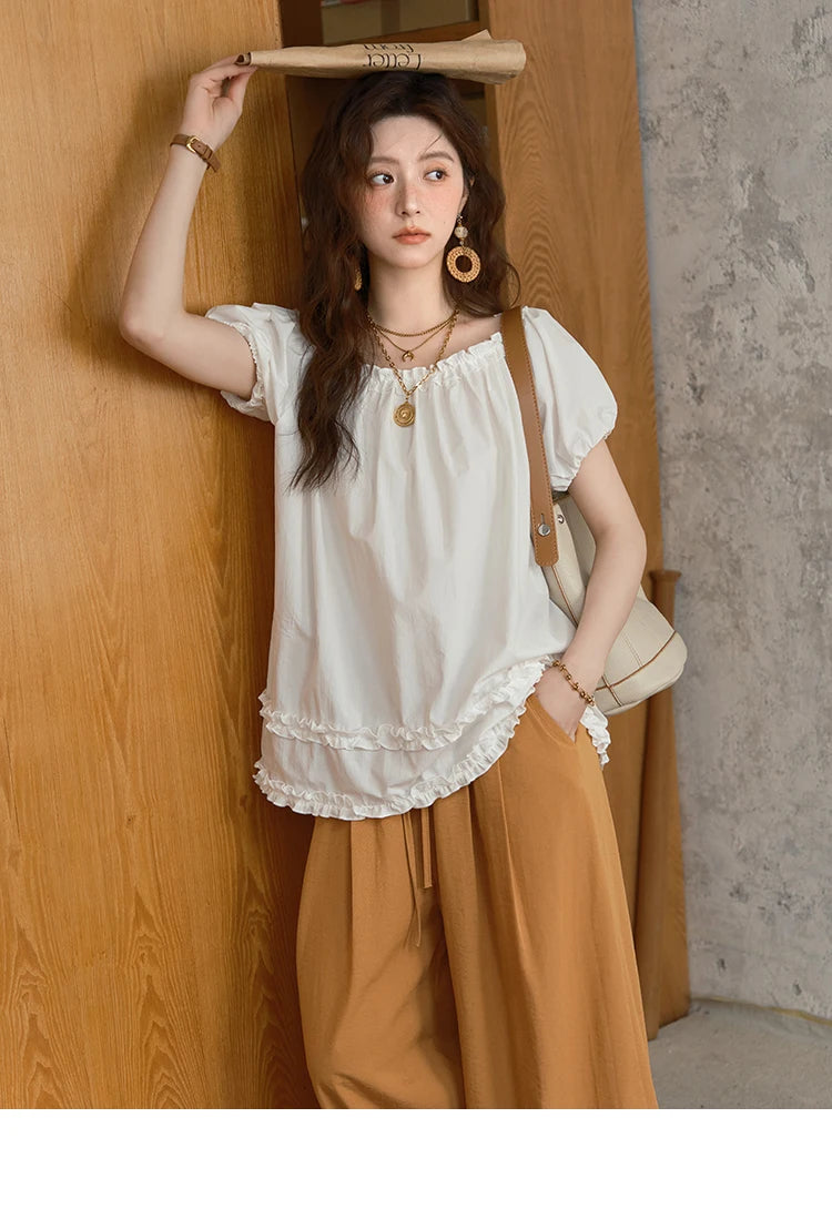 MISHOW Puff Sleeve Blouse Edible Tree Fungus Spliced MXE39X1929