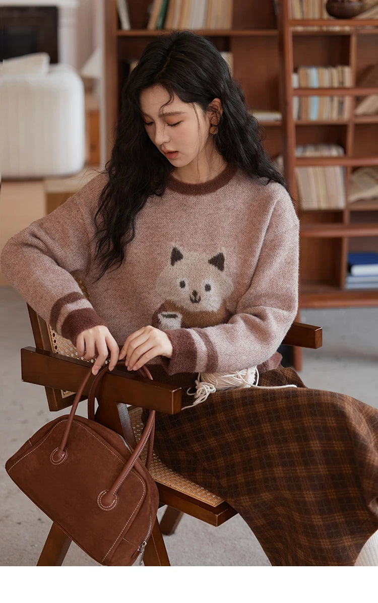 Mishow Faux Sable Cartoon O-Neck Loose Pullover MXD45Z0860